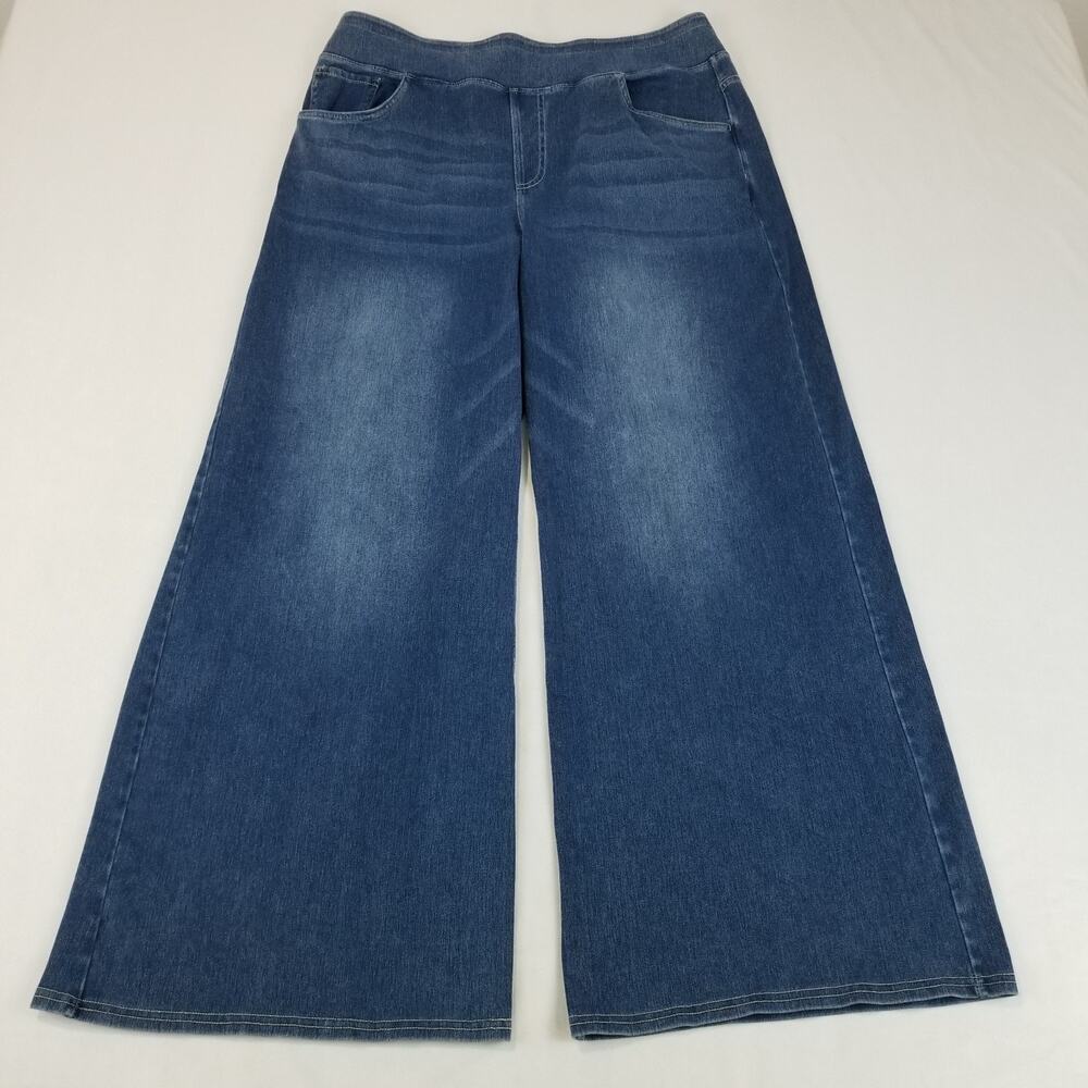 Halara Flex Denim Jeans Womens XL Petite Blue Wide Leg Pull On Stretch